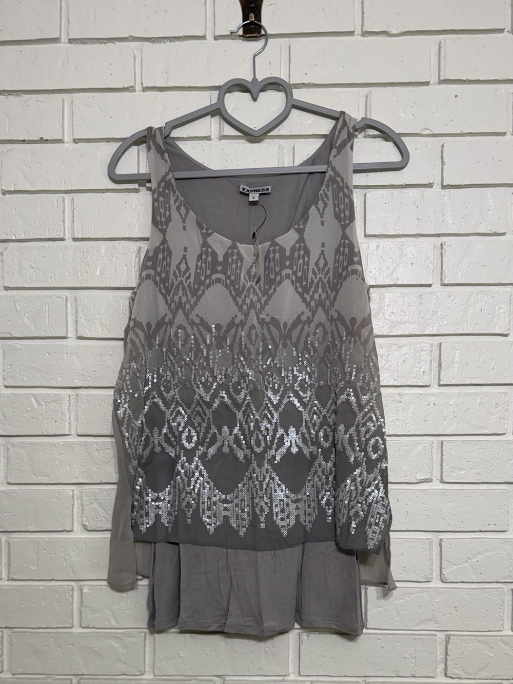 NWT Express Gray Sequin Layered Tank Top Size M